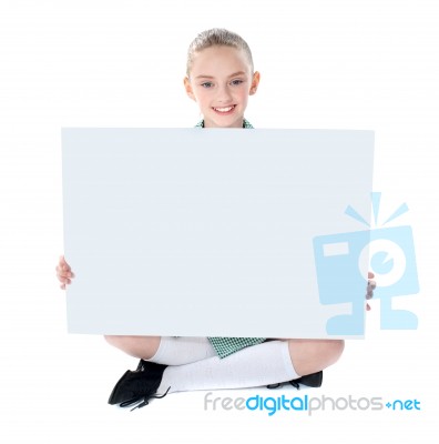 School Girl Showing Blank Board Stock Photo