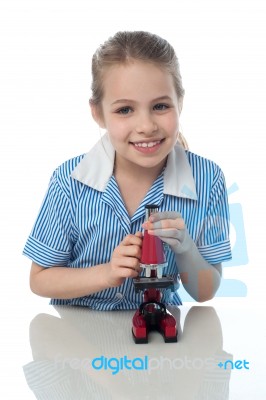 School Girl With Microscope Stock Photo