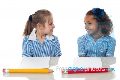 School Girls In Examination Hall Stock Photo