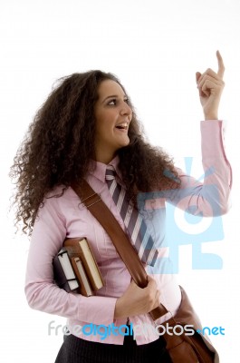 School Student Looking Her Finger Stock Photo