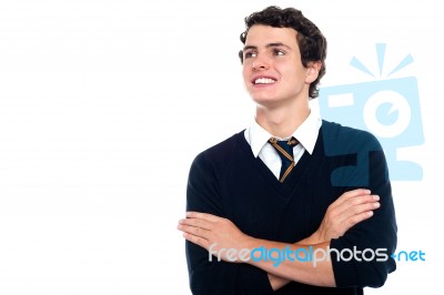 Schoolboy Arms Crossed Stock Photo