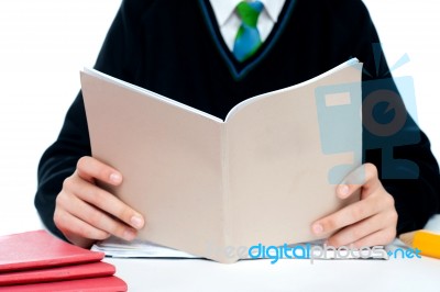 Schoolboy Holding Book Stock Photo