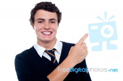 Schoolboy Showing Pointing Up Stock Photo