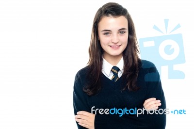 Schoolgirl With Crossed Arms Stock Photo