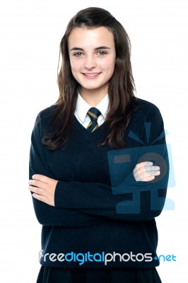 Schoolgirl With Crossed Arms Stock Photo