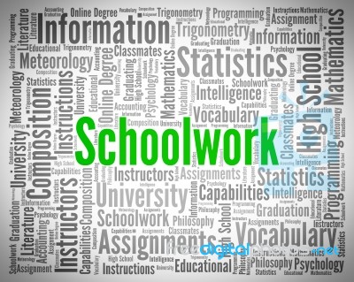 Schoolwork Word Indicates Undertaking Tasks And Exercise Stock Image