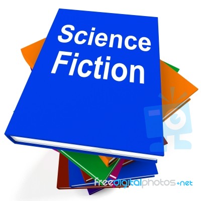 Science Fiction Book Stack Shows Scifi Books Stock Image