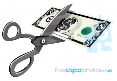 Scissors Cutting Dollar Bill Stock Image