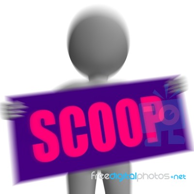 Scoop Sign Character Displays Gossipmonger Or Intimate Tatter Stock Image