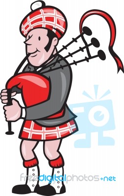 Scotsman Bagpiper Bagpipes Cartoon Stock Image