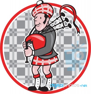 Scotsman Bagpiper Playing Bagpipes Cartoon Stock Image