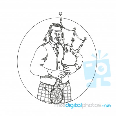 Scottish Bagpiper Doodle Art Stock Image