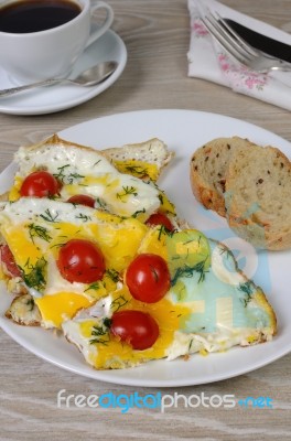 Scrambled Eggs With Tomatoes Stock Photo