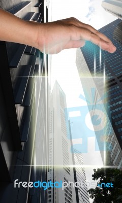 Screen Interface With Business Buildings Stock Image