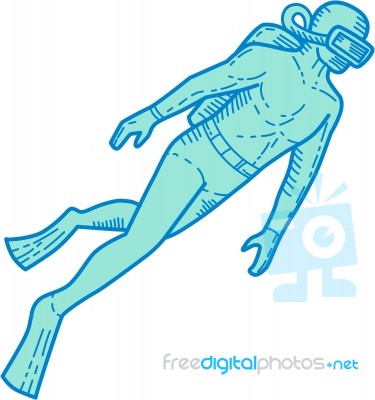 Scuba Diver Diving Mono Line Stock Image