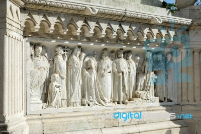 Sculpture At Base St Stephens Statue Budapest Stock Photo