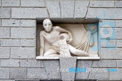 Sculpture Set Into A Wall In Bergamo Stock Photo