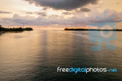 Sea At Sunset From Sarasin Bridge Stock Photo