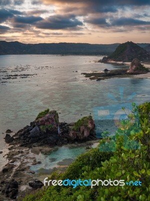 Sea Bay On The Tropical Island Of Lombok Stock Photo