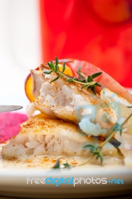 Sea Bream Fillet Butter Pan Fried Stock Photo