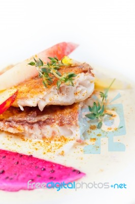 Sea Bream Fillet Butter Pan Fried Stock Photo