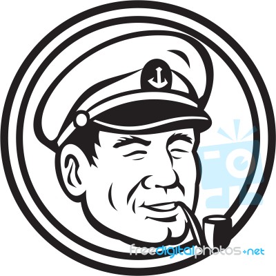 Sea Captain Pipe Smoke Circle Black And White Stock Image