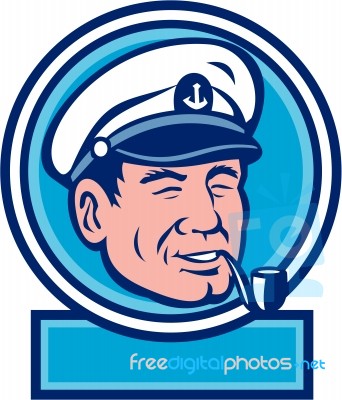 Sea Captain Smoking Pipe Circle Retro Stock Image