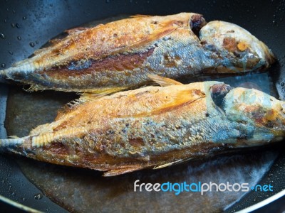 Sea Fish Frying In A Pan Stock Photo