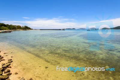 Sea Near Bridge Pier At Laem Panwa Cape In Phuket, Thailand Stock Photo