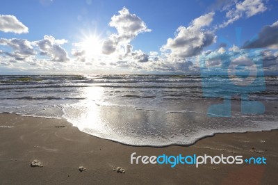 Sea Sunset On The Beach Stock Photo