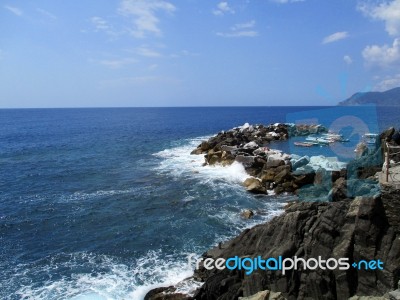 Sea View And Cliffs In Riomaggiore A Stock Photo