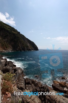 Sea View And Cliffs In Riomaggiore D Stock Photo