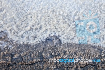 Sea Water On Dirt In Salt Farm Become To Be Salt  After Past Pro… Stock Photo