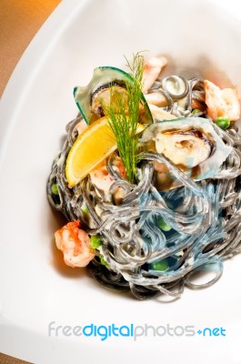 Seafood Black Spaghetti Stock Photo