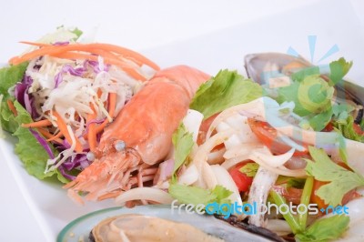 Seafood Salad Of Thai Style Stock Photo