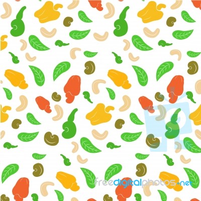 Seamless Background Of A Cashew Nut. Shelled Walnuts Whole Cashews Half And Leaves On A White Background Stock Image