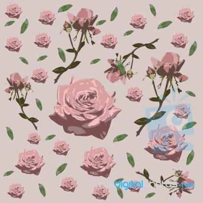 Seamless Floral Pattern With Roses - Flower - Illustration Stock Image