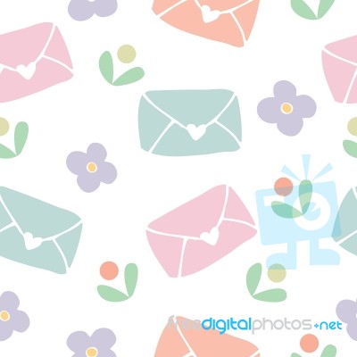 Seamless Pattern Background Of Love Letter And Flower Stock Image