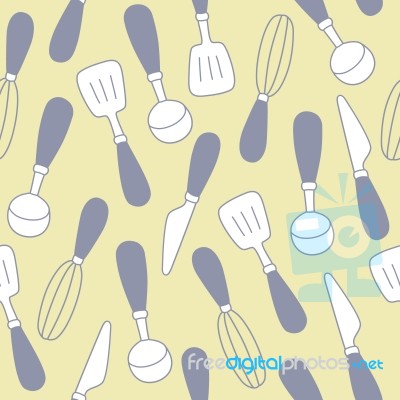 Seamless Pattern Of  Kitchen Utensils  Illustration Background Stock Image