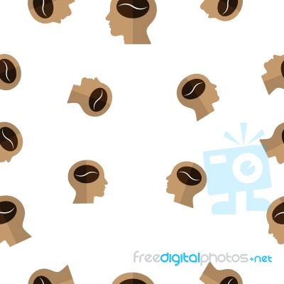 Seamless Pattern With Coffee Bean On Human Head  Illustrat Stock Image