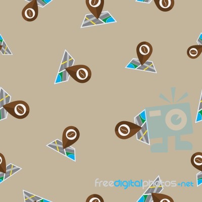 Seamless Pattern With Coffee Map Pin  Illustration Stock Image