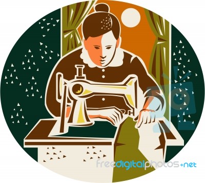 Seamstress Dressmaker Sewing Oval Retro Stock Image