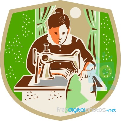 Seamstress Dressmaker Sewing Shield Retro Stock Image