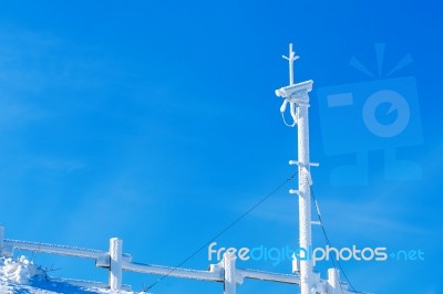 Security Camera Covered By Snow In Winter Stock Photo