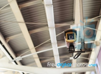 Security Camera In Public Space Indoor Stock Photo