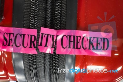 Security Checked Sticker On Luggage Stock Photo