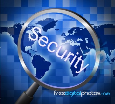 Security Magnifier Represents Secured Research And Searches Stock Image