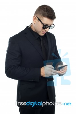 Security Officer with Walkie talkie Stock Photo