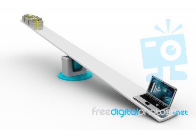 Seesaw With The Computer And Dollar Stock Image