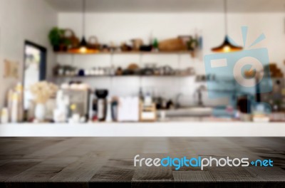 Selected Focus Empty Brown Wooden Table And Coffee Shop Or Resta… Stock Photo